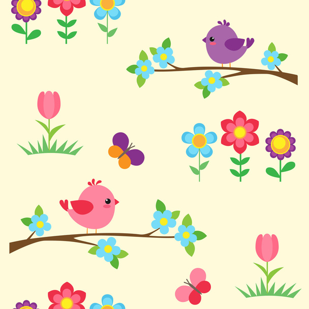 Seamless vector pattern with blooming branches - Vektör, Görsel