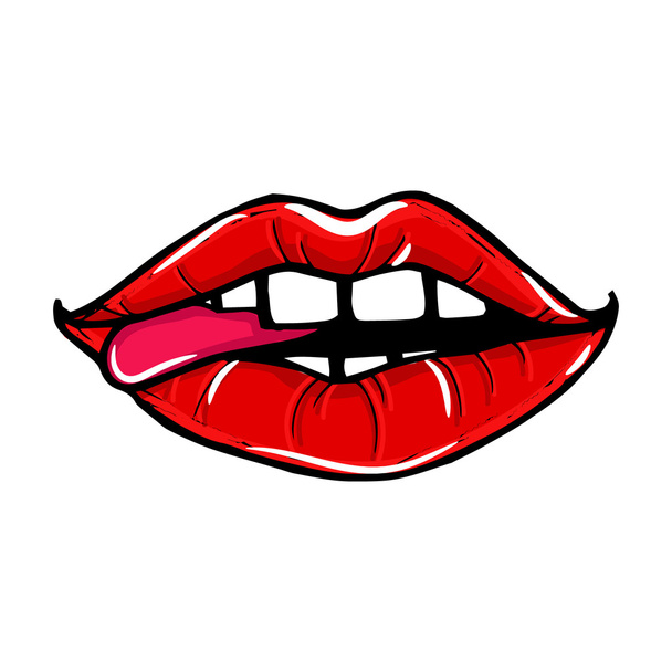 Avaa naisen suu punaisilla huulilla ja kielellä. Naisten huulet eristetty valkoisella pohjalla. Vektori kuva seksikäs huulet
. - Vektori, kuva
