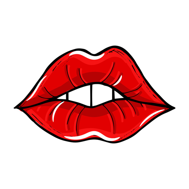 Boca sorridente lábios vermelhos estilo de desenho animado vetor isolado no  fundo branco