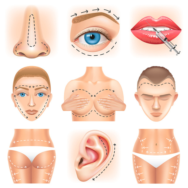 Plastic surgery icons vector set - Vector, Image