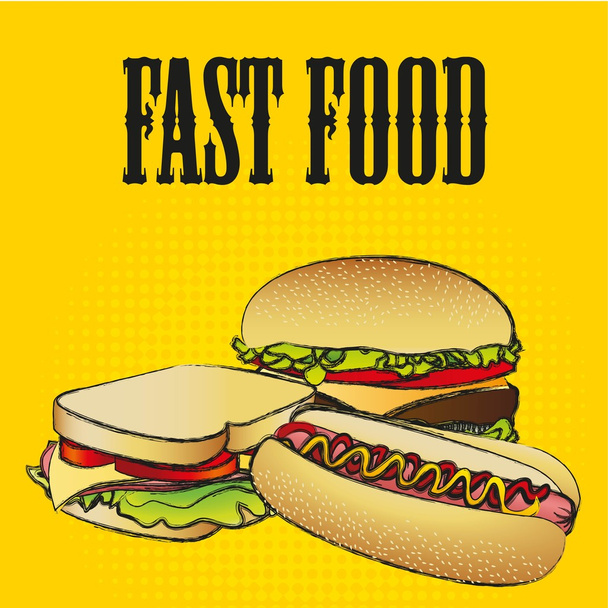 fast food combo - Vector, Image