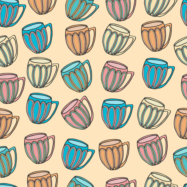 Seamless pattern of tea and coffee cups. - Vector, imagen