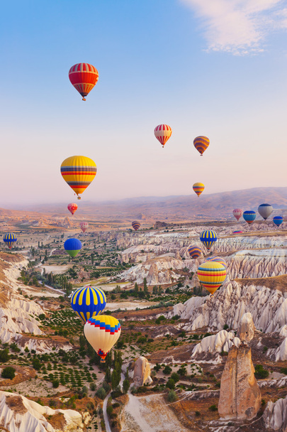 Hot air balloon flying over Cappadocia Turkey - Фото, зображення