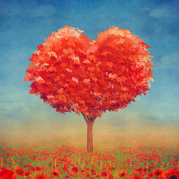 Arbre des cœurs dans le champ, fond Saint-Valentin, illustration art
 - Photo, image