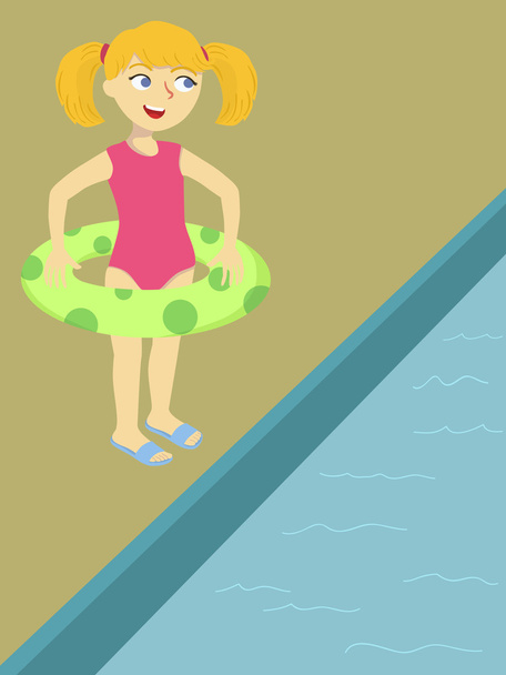 Chica lista para nadar con flotador
 - Vector, imagen