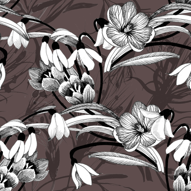 sketched snowdrops flowers - Photo, Image