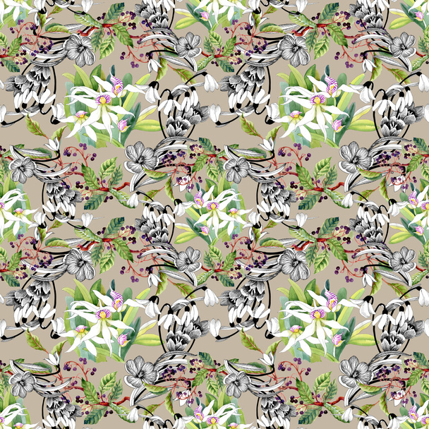 snowdrops and blooming orchids pattern - Foto, Imagem