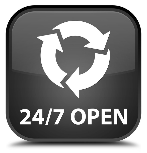 24/7 open black square button - Photo, Image