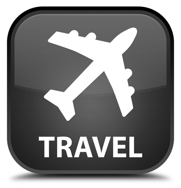 Viagem (ícone de avião) botão quadrado preto
 - Foto, Imagem