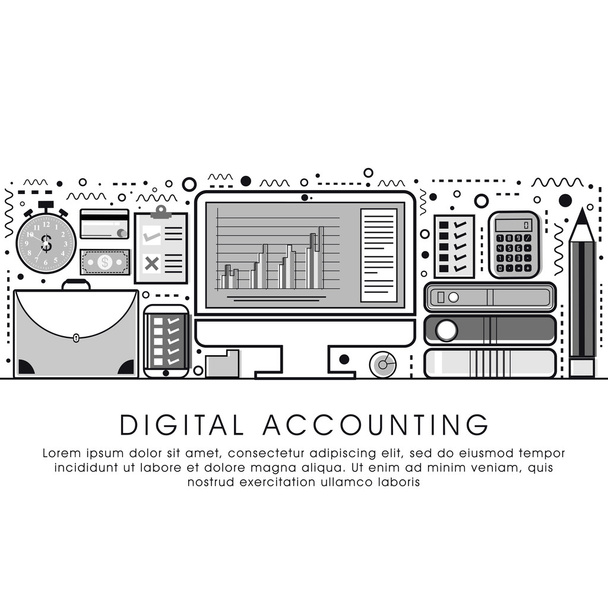 Flat style illustration for Digital Accounting. - Vektör, Görsel