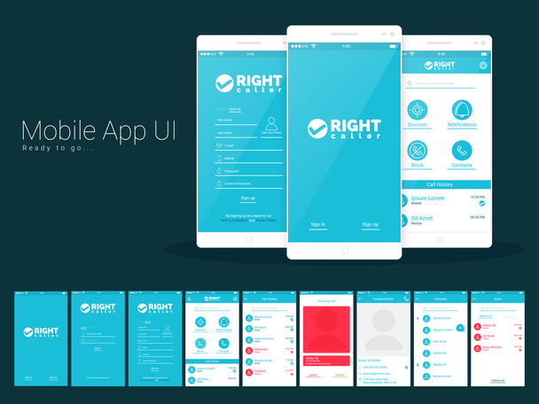 Material Design UI, UX Screens for calling mobile apps. - Вектор,изображение