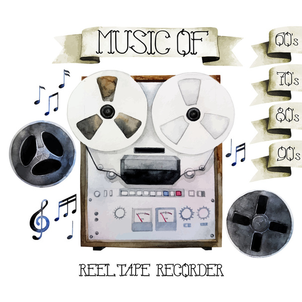 水彩リール テープ レコーダー - ベクター画像