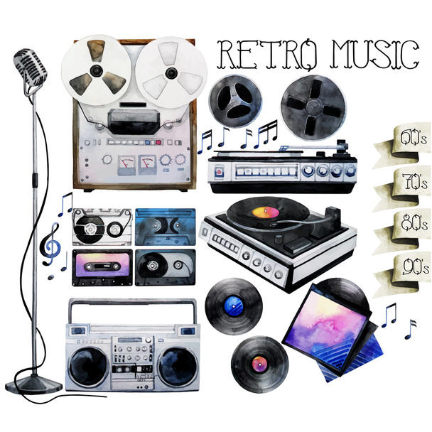 Watercolor musical devices - Vector, Image
