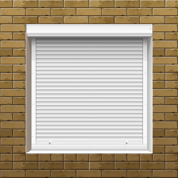 Διάνυσμα παράθυρο με στρίψιμο την παραθυρόφυλλα σε έναν τοίχο από τούβλα - Διάνυσμα, εικόνα