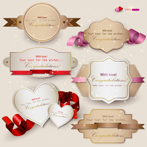 Collection of gift cards with ribbons. Vector background - Vettoriali, immagini