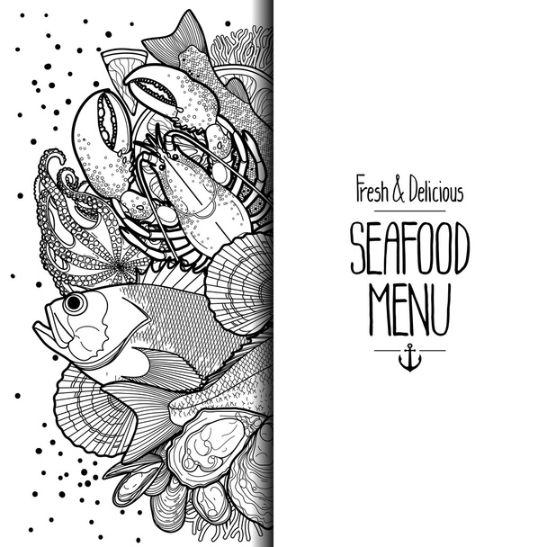 Graphic seafood menu design - Vector, afbeelding