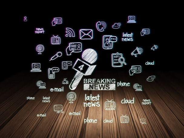 News concept: Breaking News And Microphone in grunge dark room - Fotó, kép
