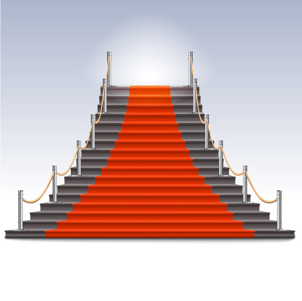 Kırmızı halı ile gerçekçi taş merdiven. - Vektör, Görsel