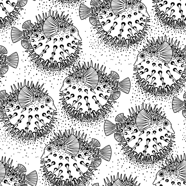 Graphic puffer fish pattern - Vector, afbeelding