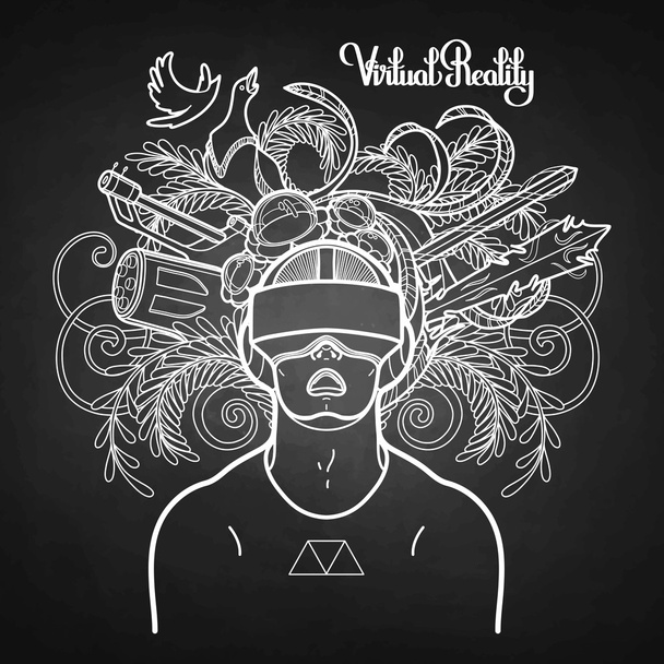Homme graphique portant un casque de réalité virtuelle
 - Vecteur, image