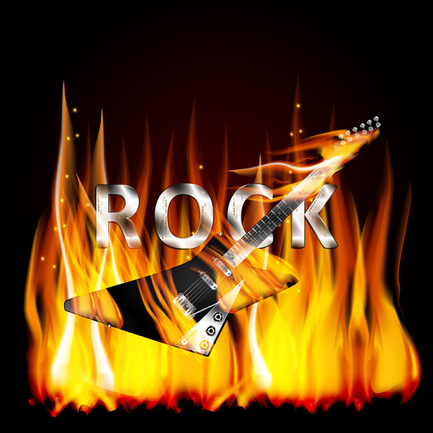 Guitarra rock en llamas
 - Vector, imagen