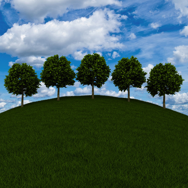 siluetas de árboles en un prado verde
 - Foto, imagen