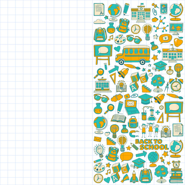Back to School doodle set. Linear icons - Vector, Image
