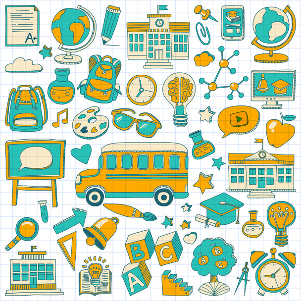 Back to School doodle set. Linear icons - Vecteur, image