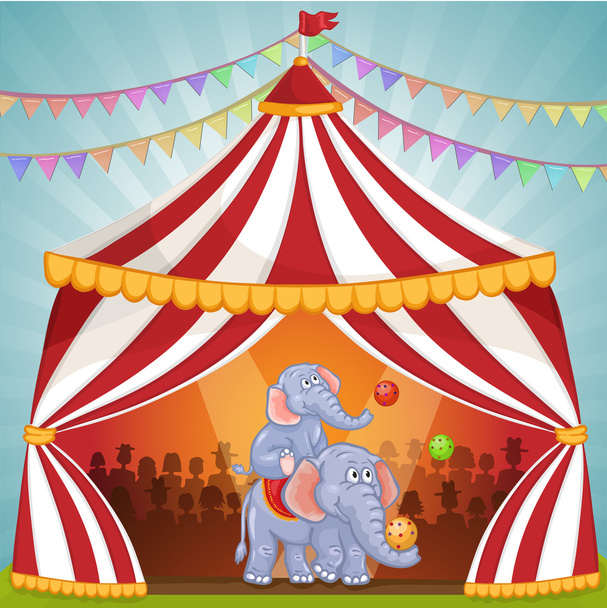 Ilustração de elefantes no Circo brincando com bola
 - Vetor, Imagem