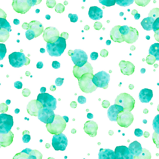 Bezešvé vzor s akvarel bubliny zelené a tyrkysové, ručně kreslenou na bílém pozadí - Fotografie, Obrázek