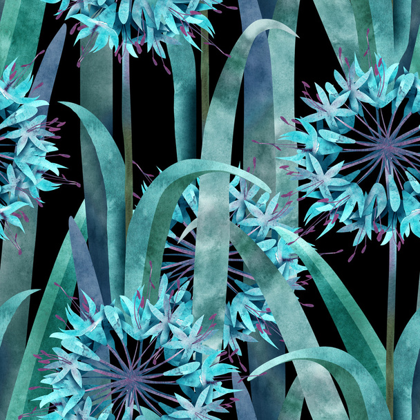 Watercolor Agapanthus Flower Seamless Pattern  - Фото, изображение