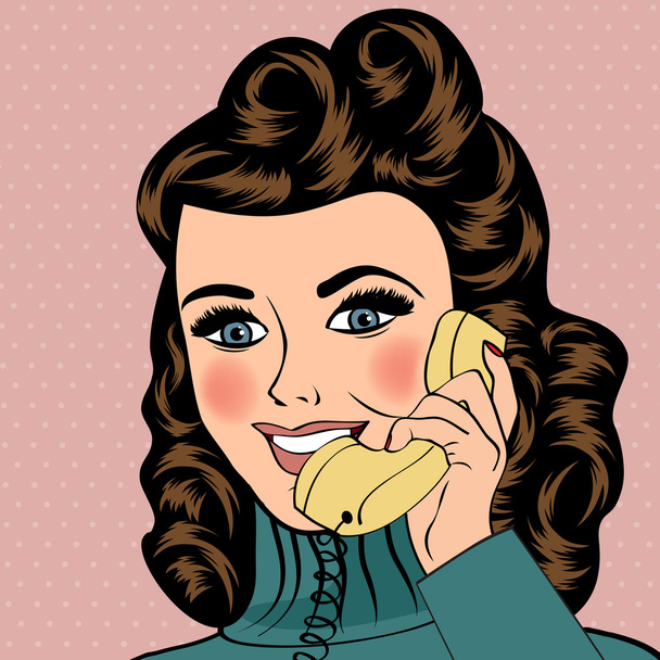 sexy beautiful woman chatting on the retro phone - Vector, Image