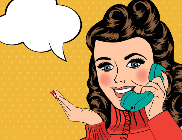 sexy beautiful woman chatting on the retro phone - Vector, Image