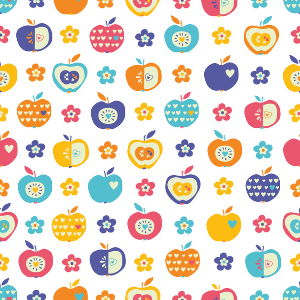seamless pattern with apples and flowers - Vektori, kuva