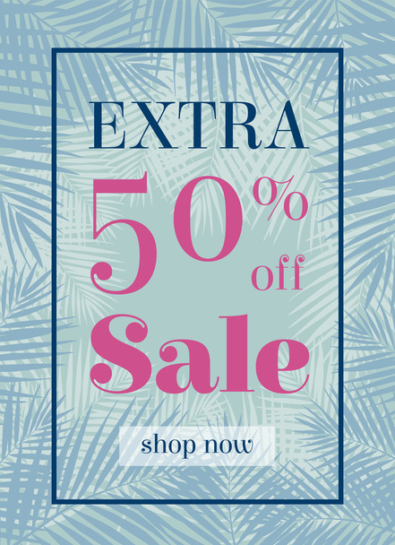 Palm leaf. Extra sale up to 50 per cent off. Web banner or poste - Vector, afbeelding