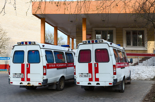 Ambulances are at the substation number 5, Gomel, Belarus  - Фото, изображение