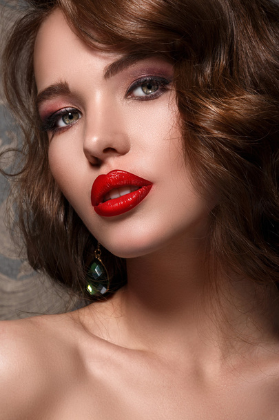 beautiful woman with red lips - Photo, image