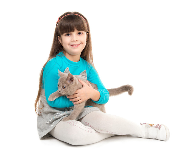 cute little girl with cat in hands - Photo, Image