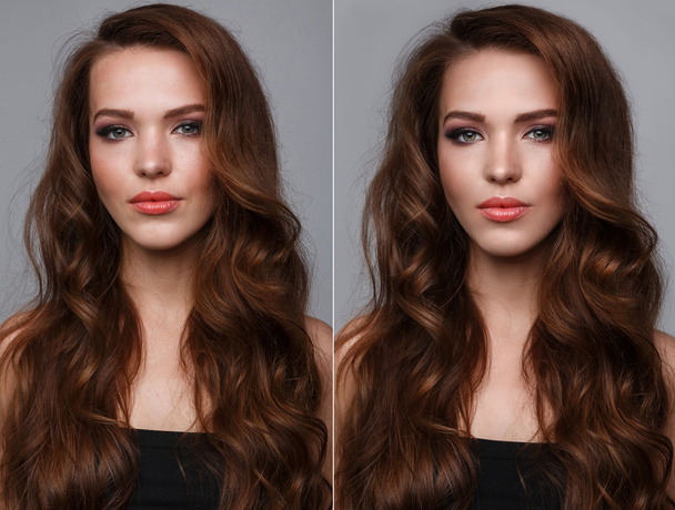 face before and after retouch - 写真・画像