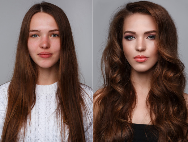 Comparación después del maquillaje y el retoque
 - Foto, imagen
