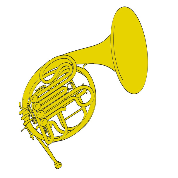 2d cartoon illustration of french horn - Photo, Image