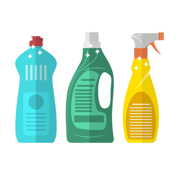 Household chemistry cleaning  plastic bottles - Vector, Image