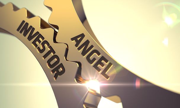 Golden Cog Gears with Angel Investor Concept. - Zdjęcie, obraz