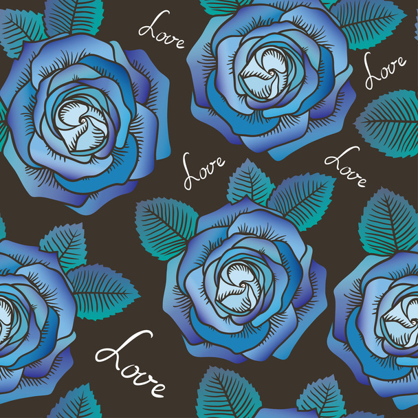 seamless graphic contour roses blue pattern - Vector, Image