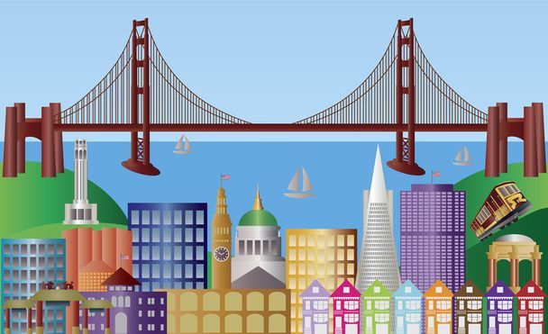 Città di San Francisco Skyline Panorama Illustrazione
 - Vettoriali, immagini