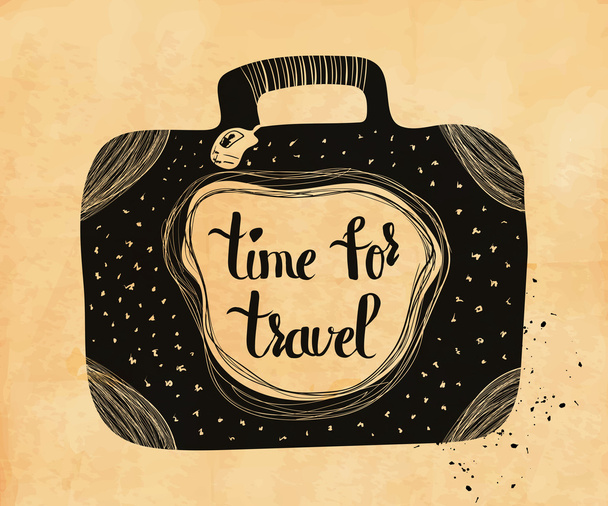 Poster about travel and adventure in retro style on old paper. Time for travel. Vector - Vector, Image
