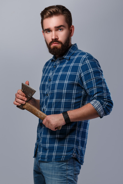 bearded man in checkered shirt - Foto, Imagen