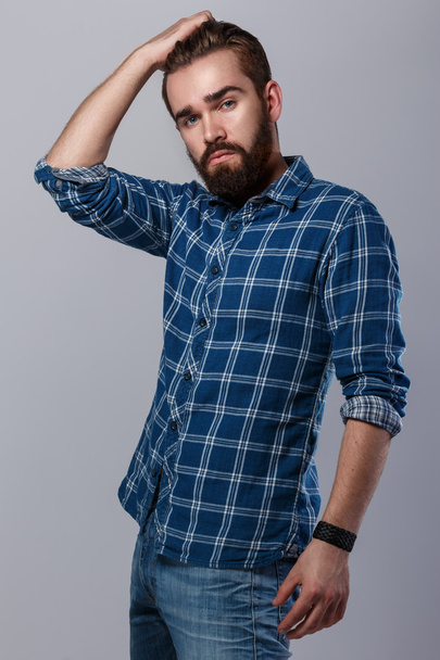 bearded man in checkered shirt - Photo, Image