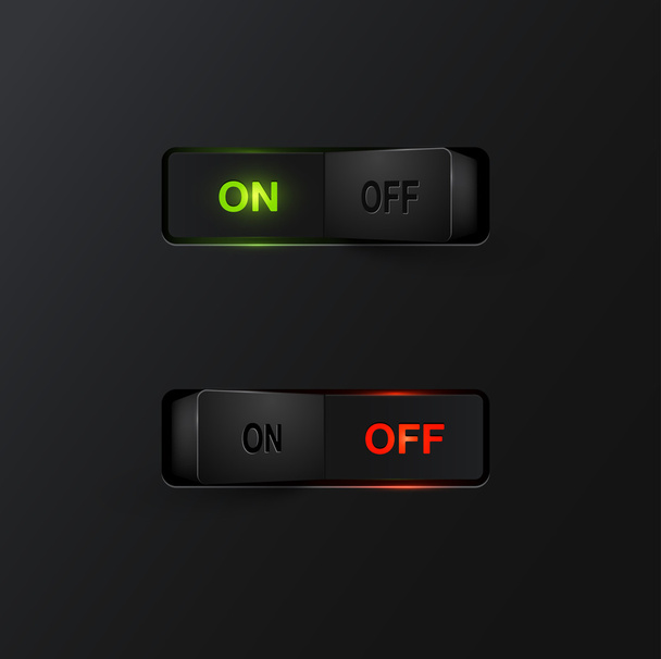 Realistic black switches with backlight ON/OFF, vector - Διάνυσμα, εικόνα