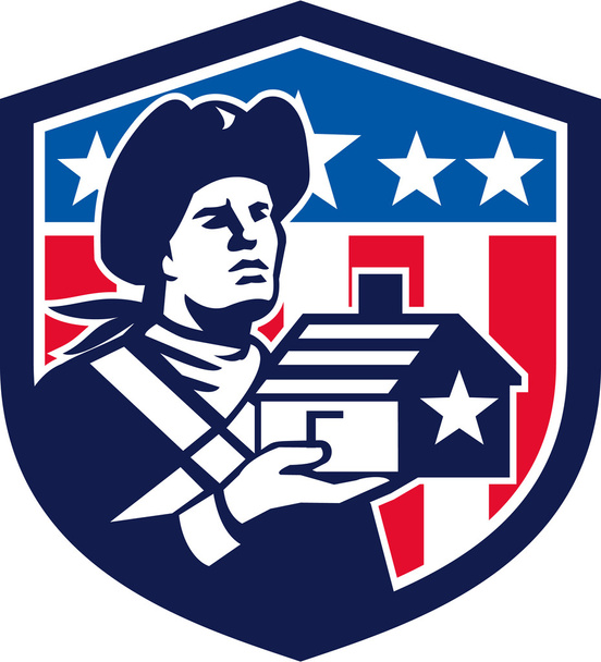 American Patriot Holding House Escudo de la bandera Retro
 - Vector, imagen